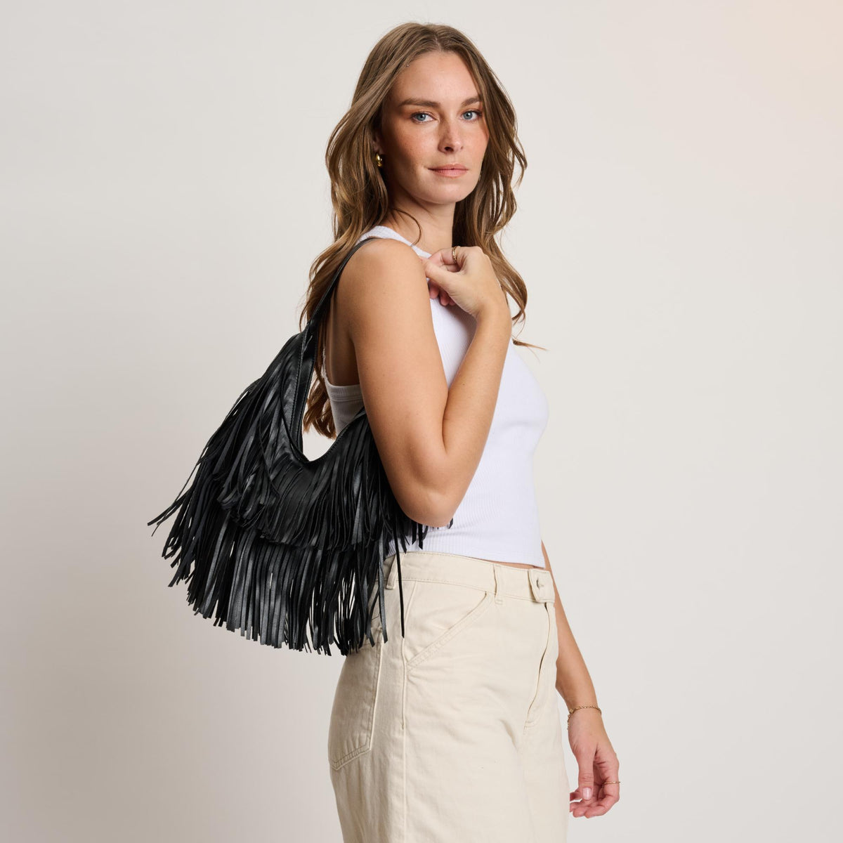 Woman wearing Black Moda Luxe Stevie Hobo 842017141105 View 1 | Black