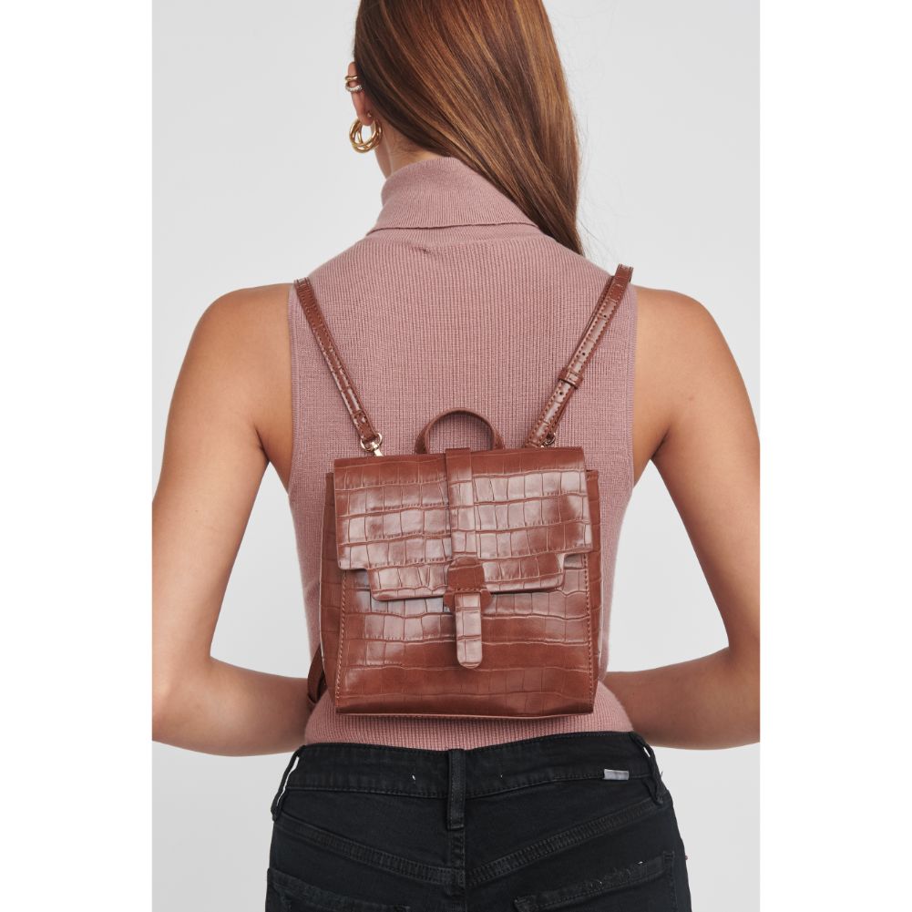 Woman wearing Cognac Moda Luxe Claire Backpack 842017128892 View 1 | Cognac