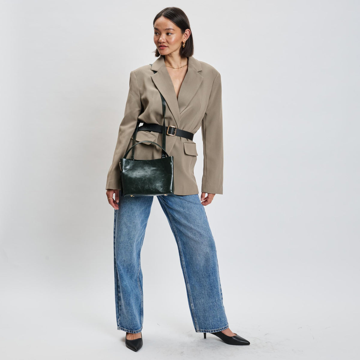 Woman wearing Olive Moda Luxe Sophie Crossbody 842017139492 View 2 | Olive