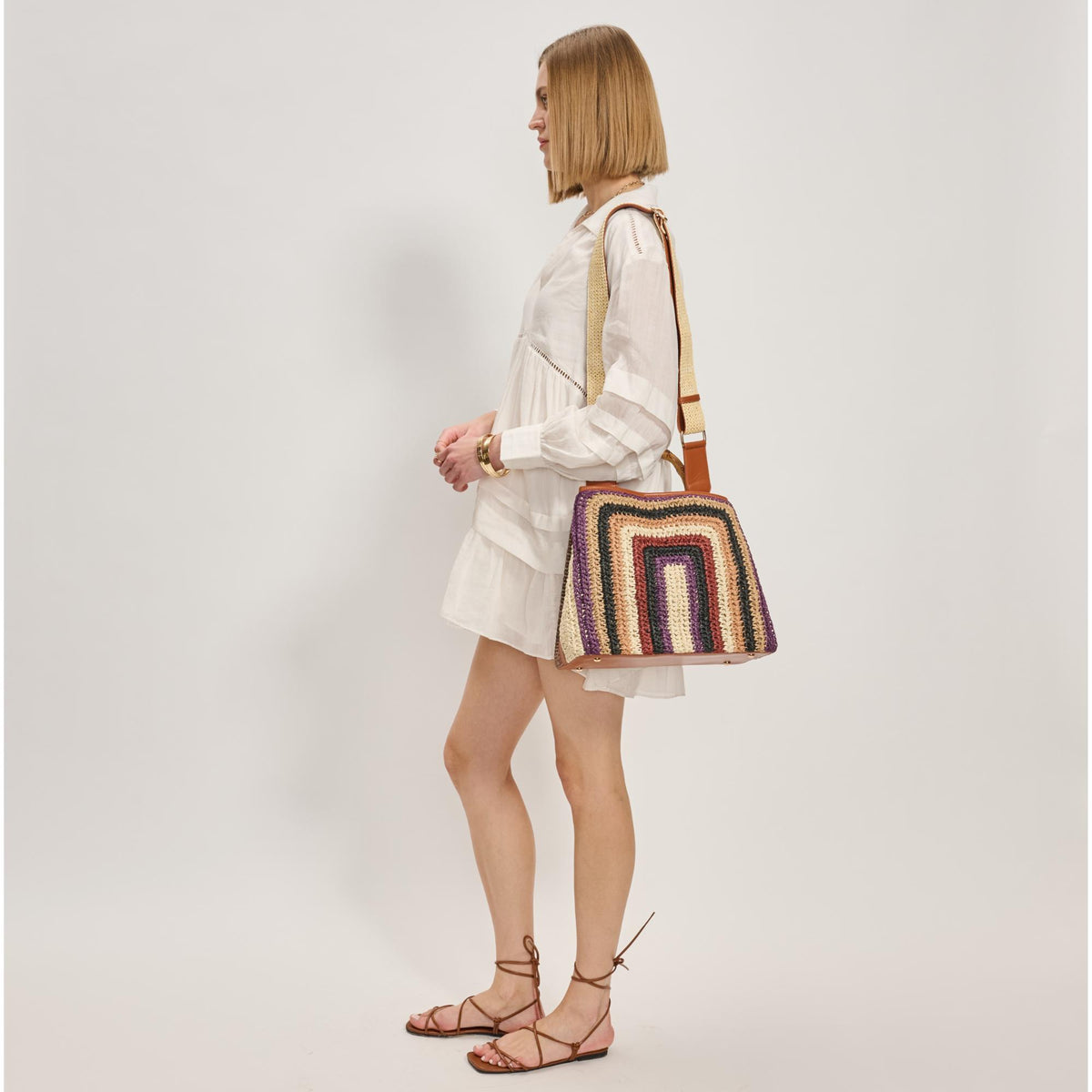 Woman wearing Multi Cognac Moda Luxe Kalani Tote 842017138563 View 4 | Multi Cognac