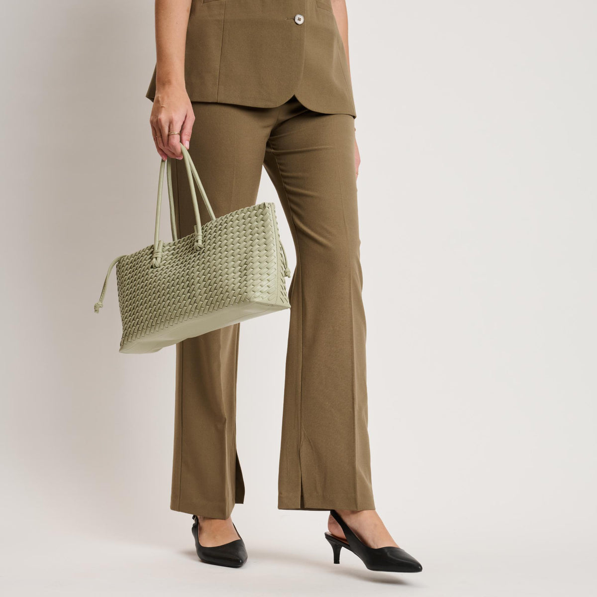 Woman wearing Sage Moda Luxe Nola Tote 842017140894 View 3 | Sage