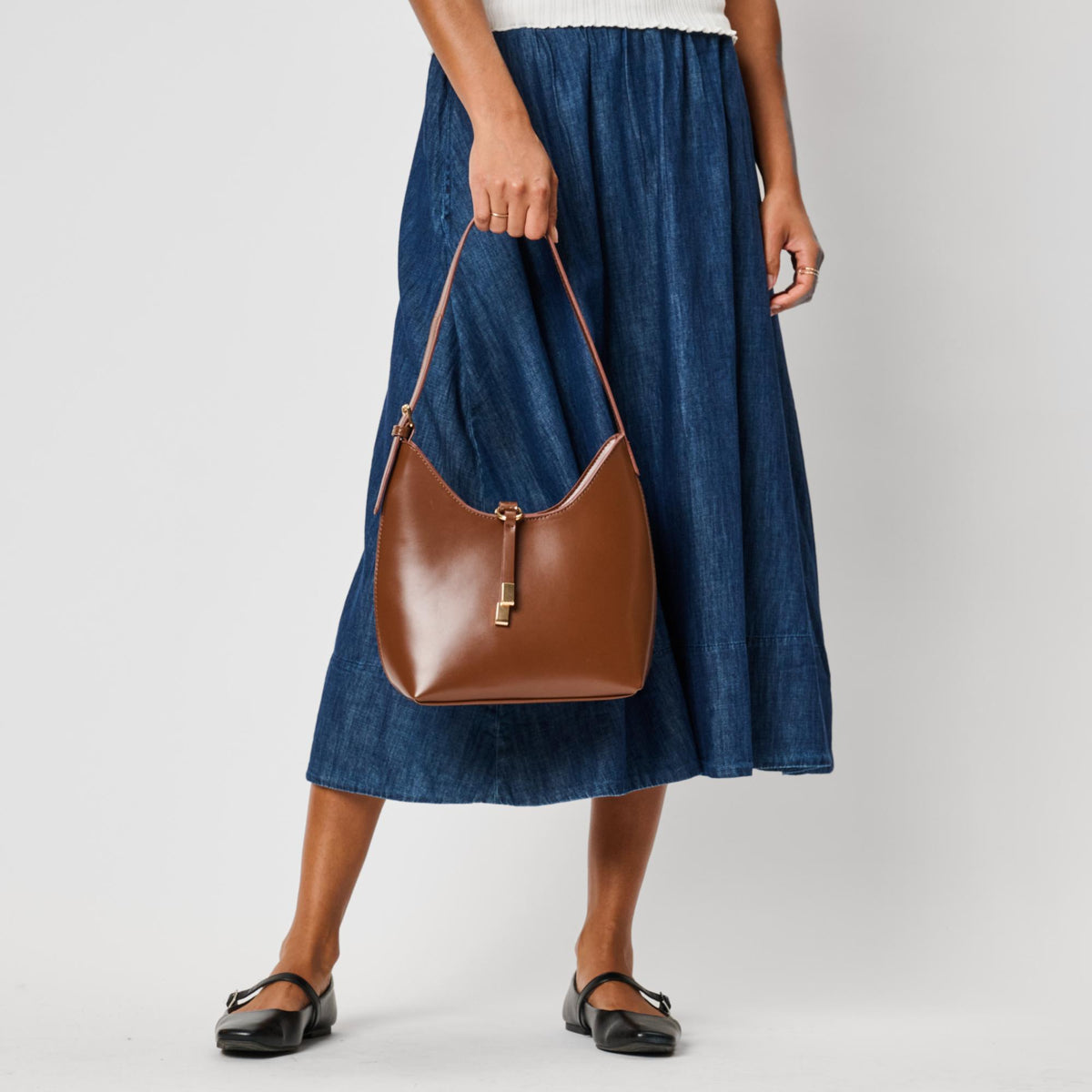 Woman wearing Chocolate Moda Luxe Blair Shoulder Bag 842017143246 View 3 | Chocolate