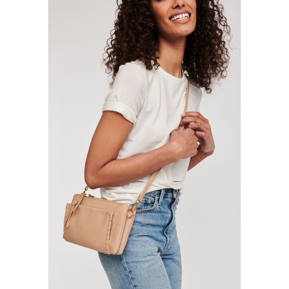 Woman wearing Natural Moda Luxe Kenzie Crossbody 842017127345 View 1 | Natural