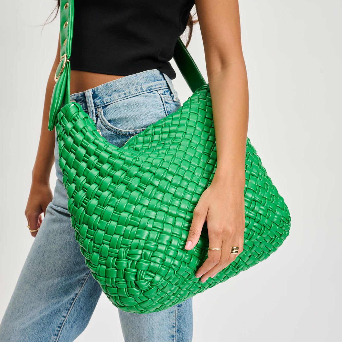 Woman wearing Kelly Green Moda Luxe Classica Crossbody 842017135500 View 4 | Kelly Green