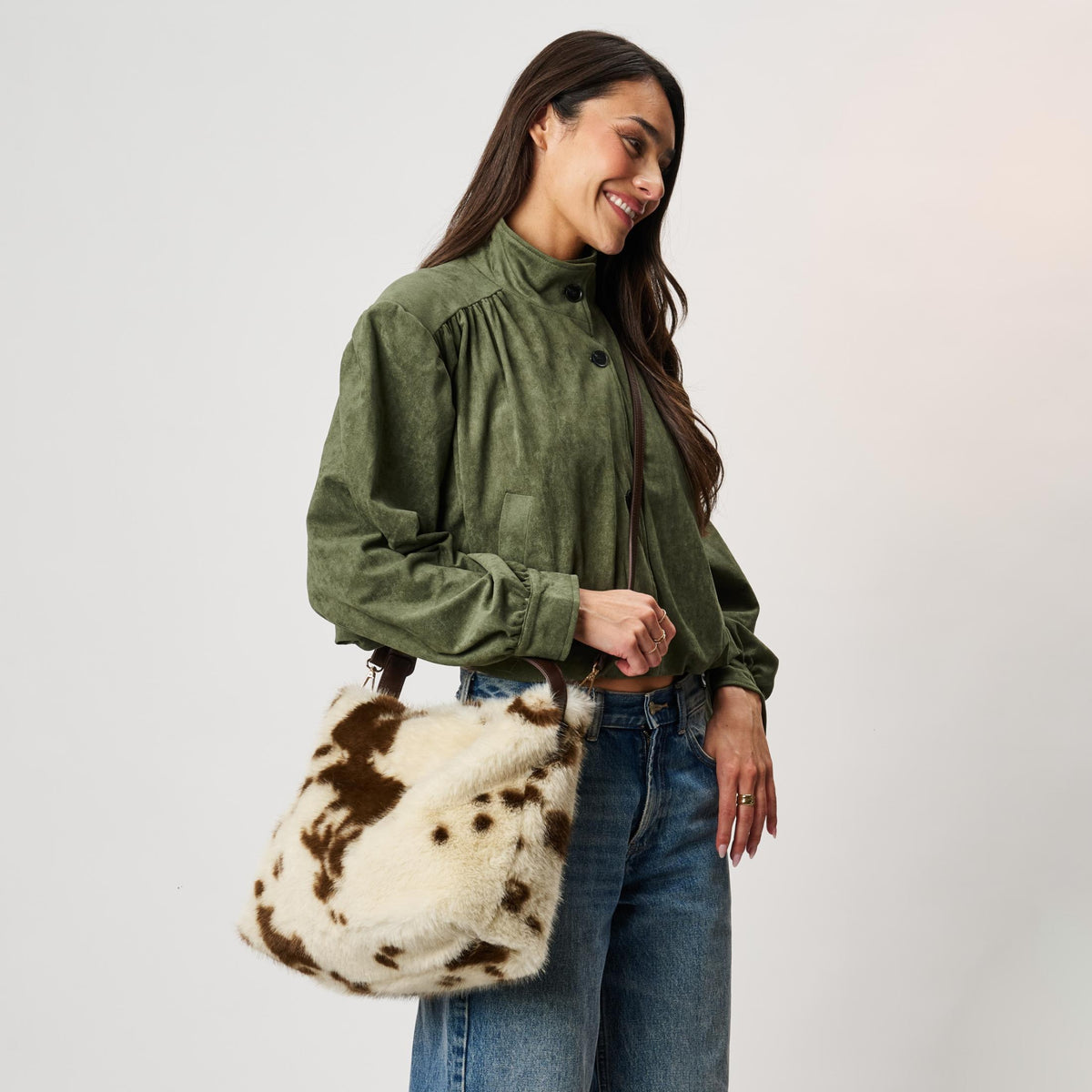 Woman wearing Brown Cream Moda Luxe Lumi Hobo 842017142997 View 2 | Brown Cream