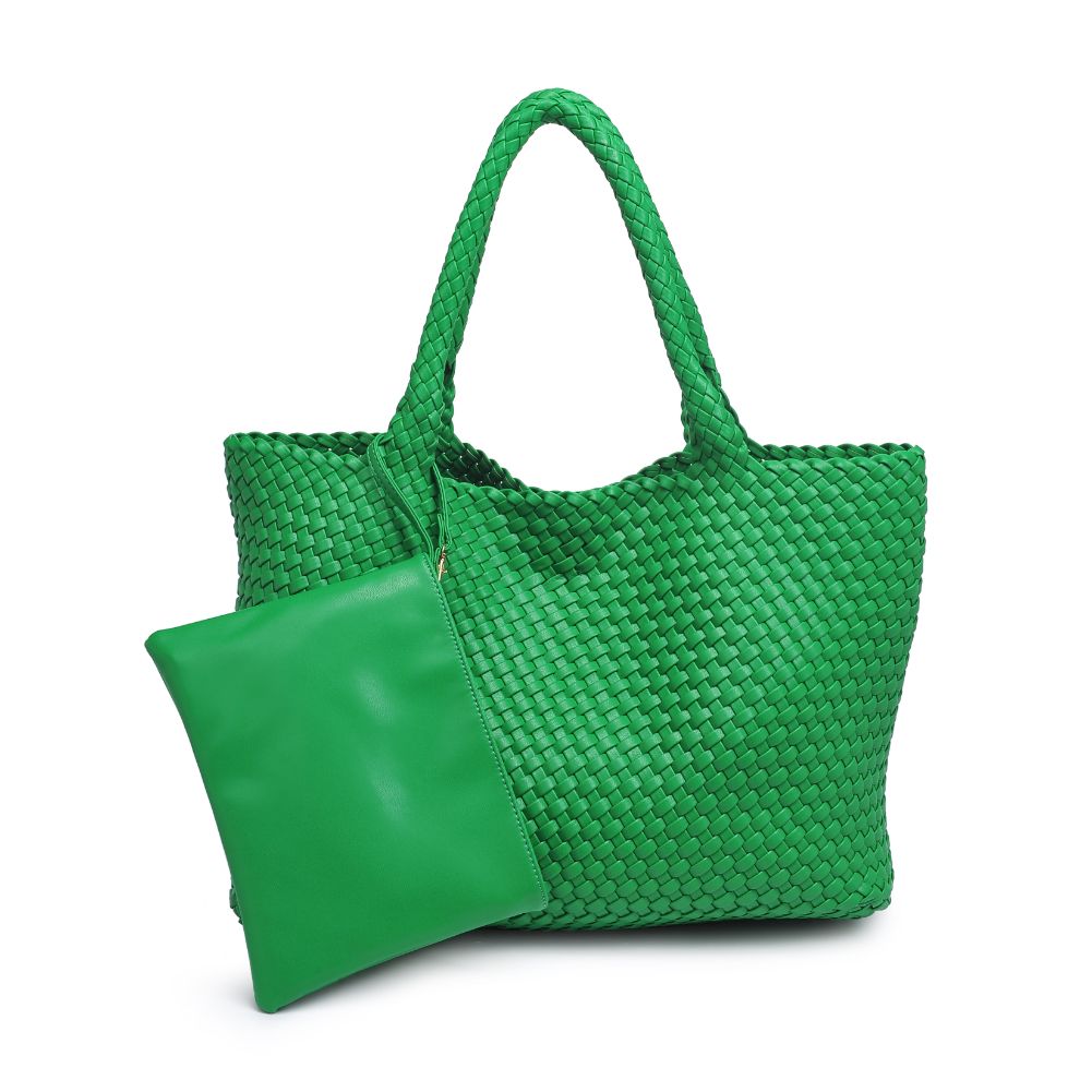 Woman wearing Kelly Green Moda Luxe Solana Tote 842017132981 View 5 | Kelly Green