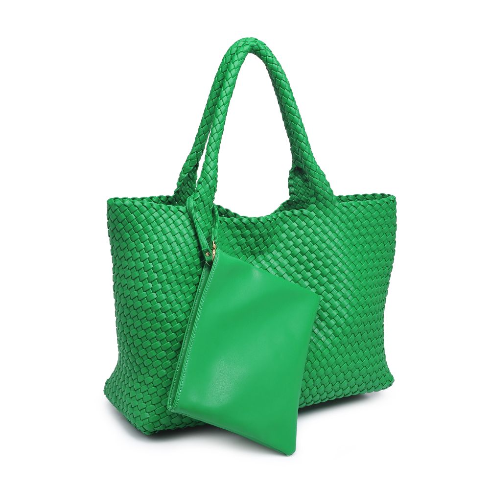 Woman wearing Kelly Green Moda Luxe Solana Tote 842017132981 View 6 | Kelly Green