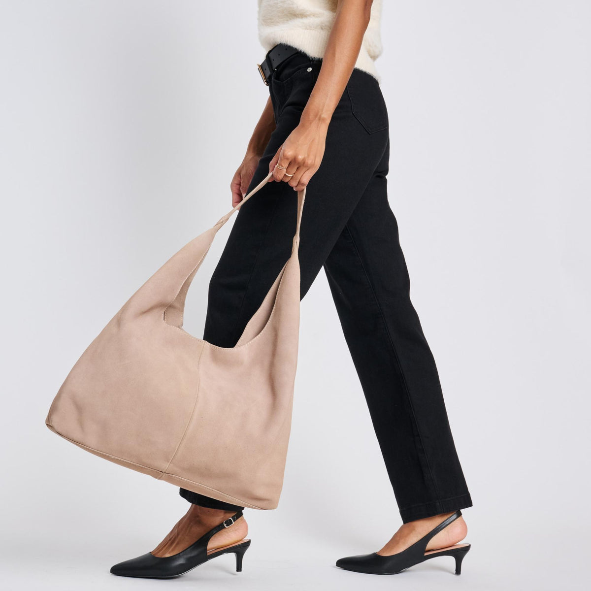 Woman wearing Natural Moda Luxe Amber Hobo 842017137047 View 3 | Natural