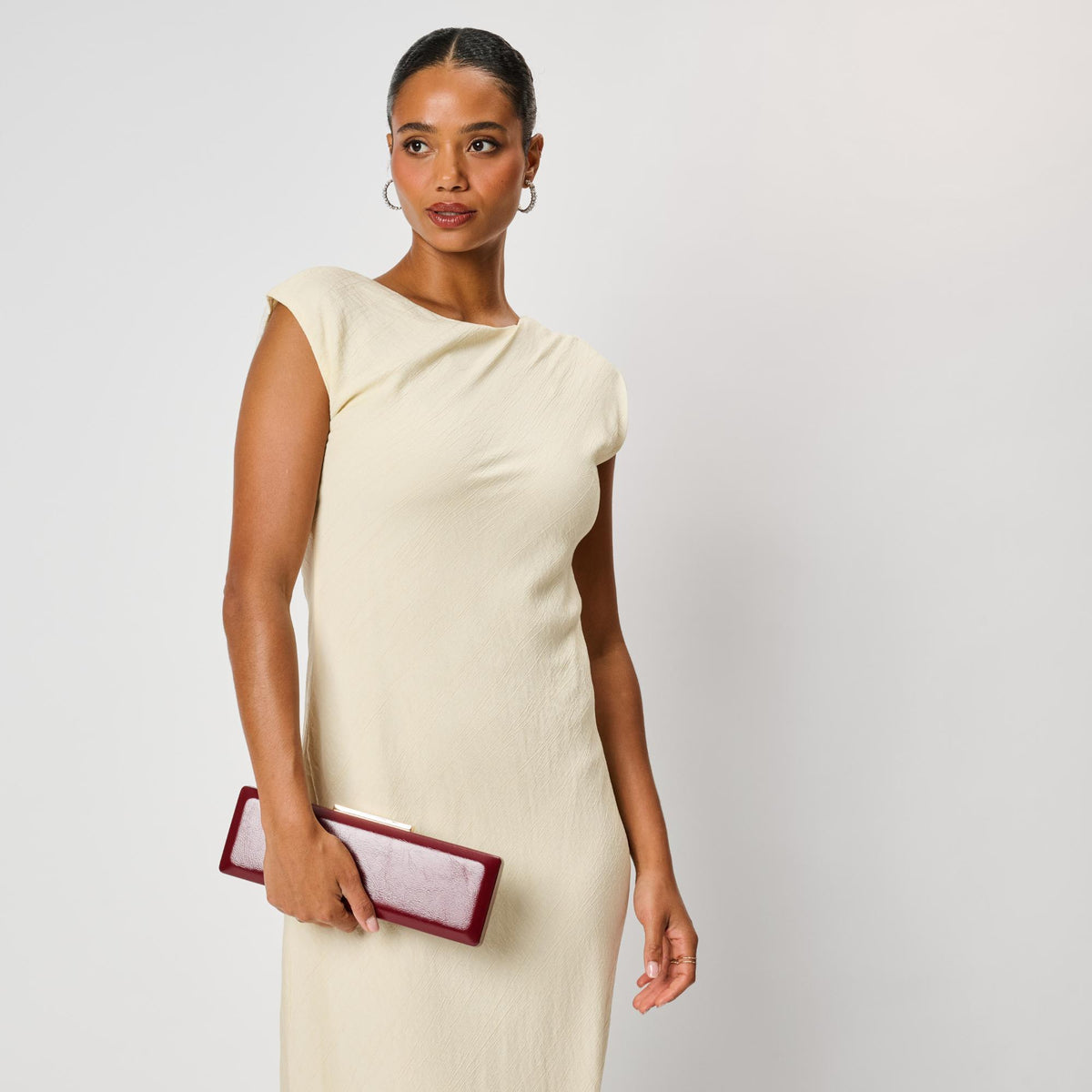 Woman wearing Wine Moda Luxe Angie Clutch 842017142485 View 3 | Wine