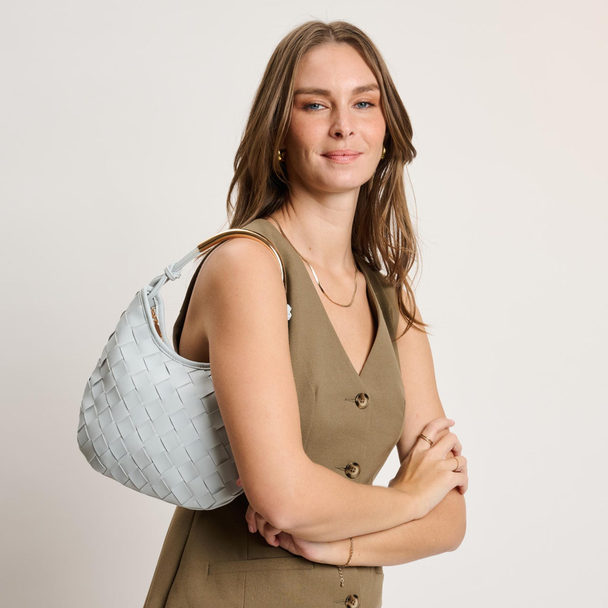 Woman wearing Ice Blue Moda Luxe Lucia Hobo 842017141259 View 2 | Ice Blue