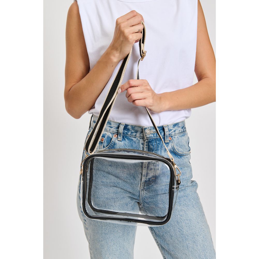 Woman wearing Clear Black Moda Luxe Christina Crossbody 842017133520 View 4 | Clear Black