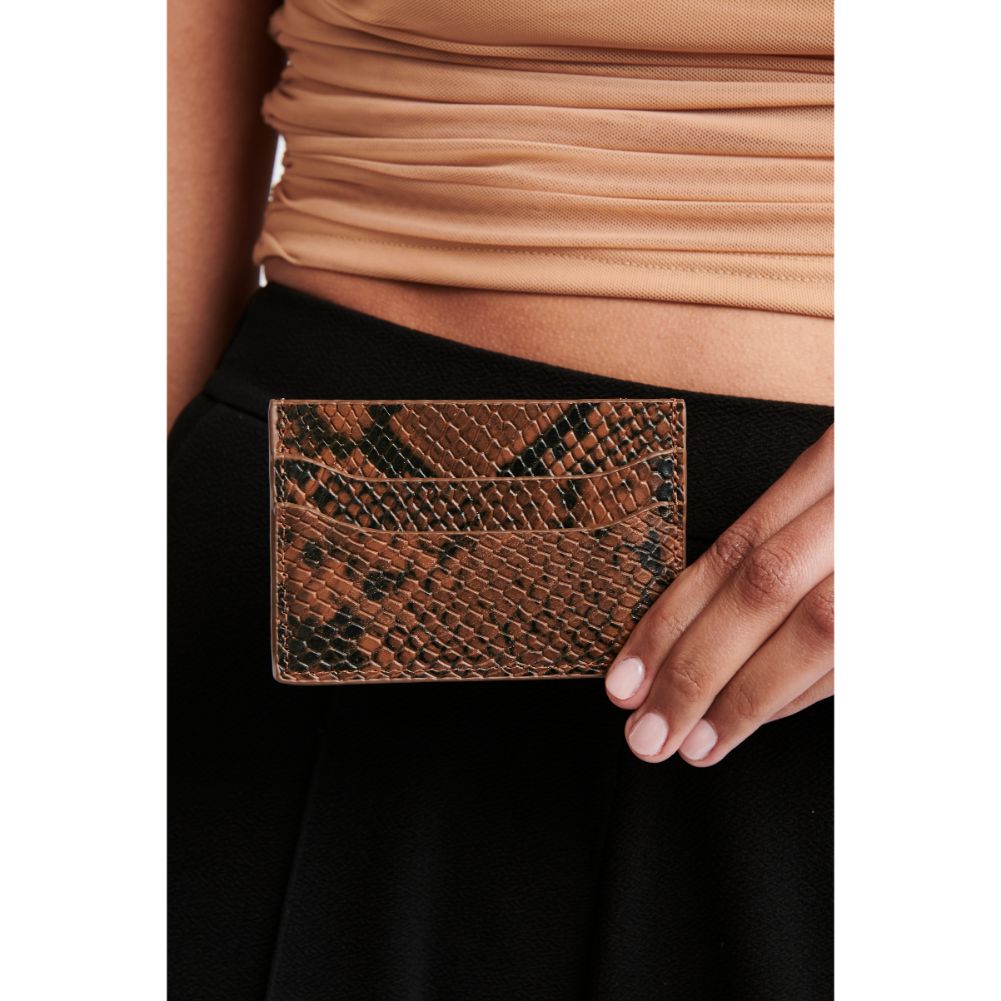 Woman wearing Chocolate Multi Sol and Selene Cheeky Card Holder 842017124382 View 1 | Chocolate Multi