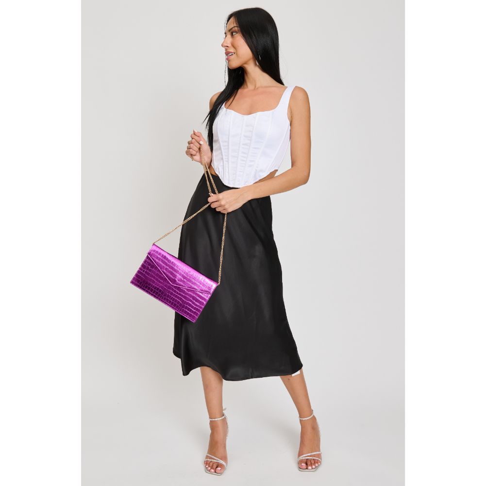 Woman wearing Fuchsia Sol and Selene Katniss Clutch 842017133780 View 4 | Fuchsia