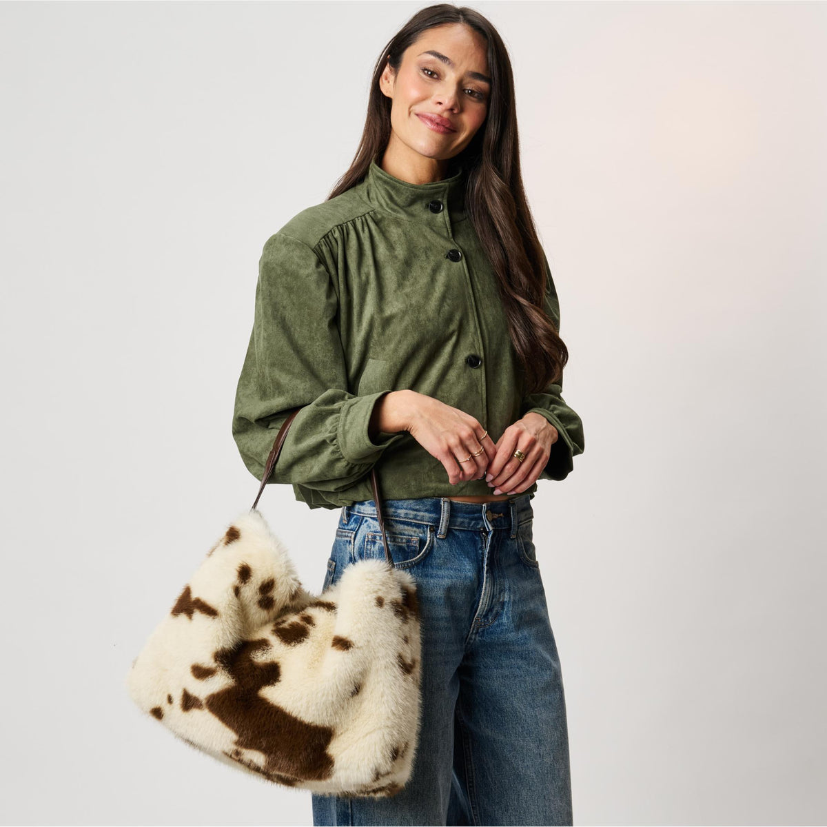 Woman wearing Brown Cream Moda Luxe Lumi Hobo 842017142997 View 1 | Brown Cream