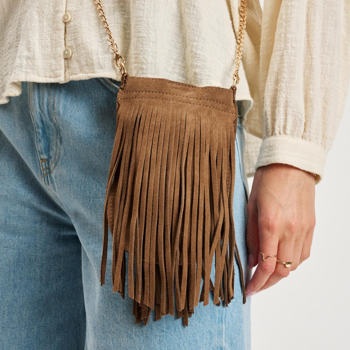 Woman wearing Hazelnut Moda Luxe River Evening Bag 842017140511 View 1 | Hazelnut