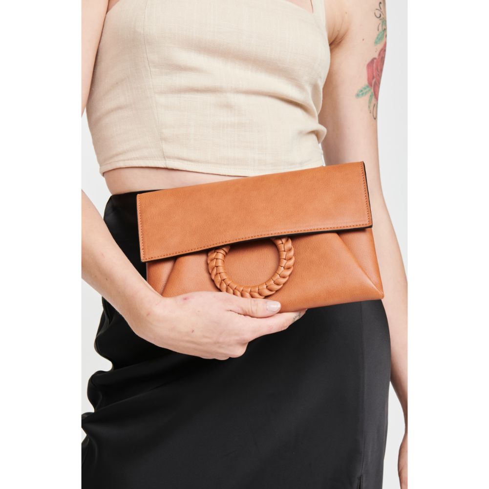 Woman wearing Tan Moda Luxe Harper Crossbody 842017124580 View 2 | Tan
