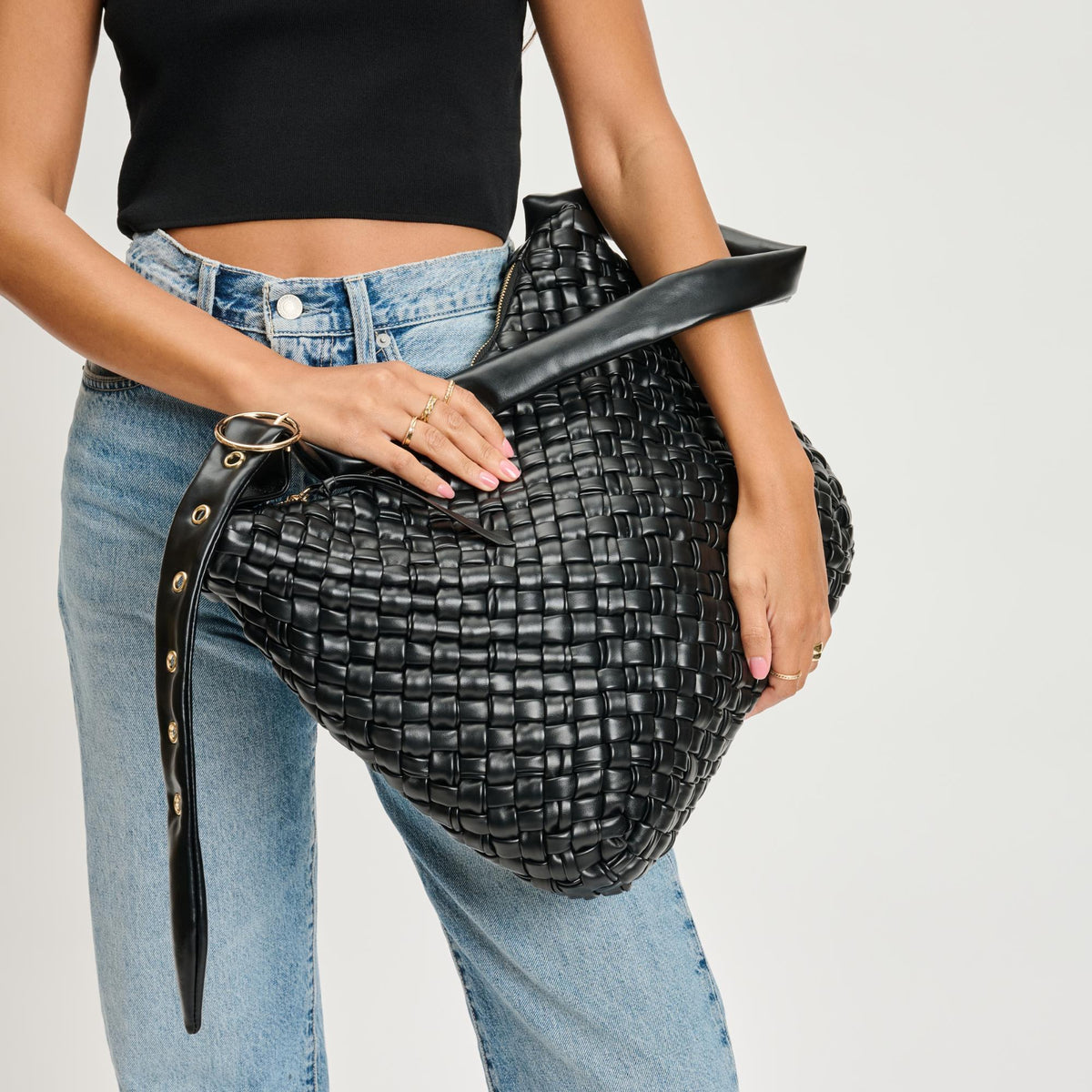 Woman wearing Black Moda Luxe Classica Crossbody 842017135470 View 4 | Black