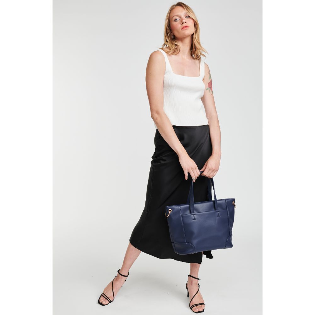Woman wearing Midnight Moda Luxe Becka Tote 842017126584 View 2 | Midnight