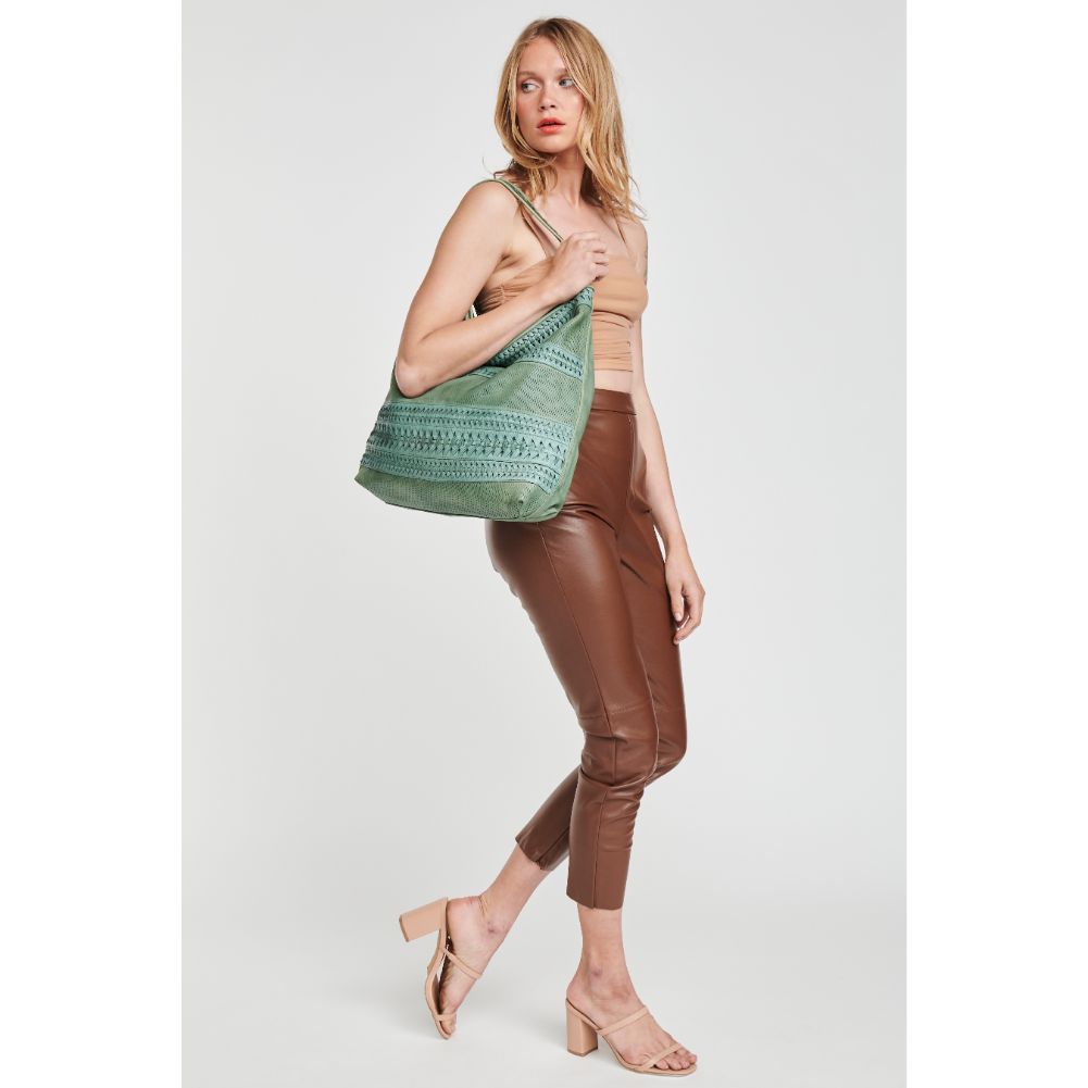 Woman wearing Green Moda Luxe Micaela Tote 842017113805 View 2 | Green