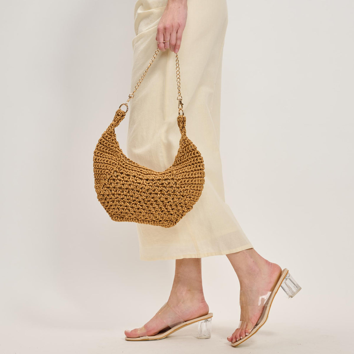 Woman wearing Natural Moda Luxe Soraya Shoulder Bag 842017137900 View 3 | Natural