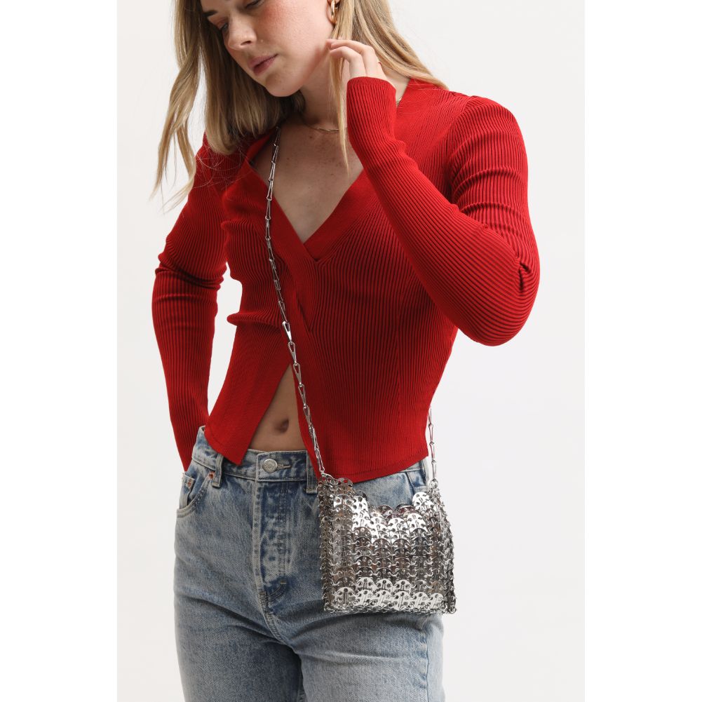 Woman wearing Silver Sol and Selene Gwen Evening Bag 842017133391 View 2 | Silver