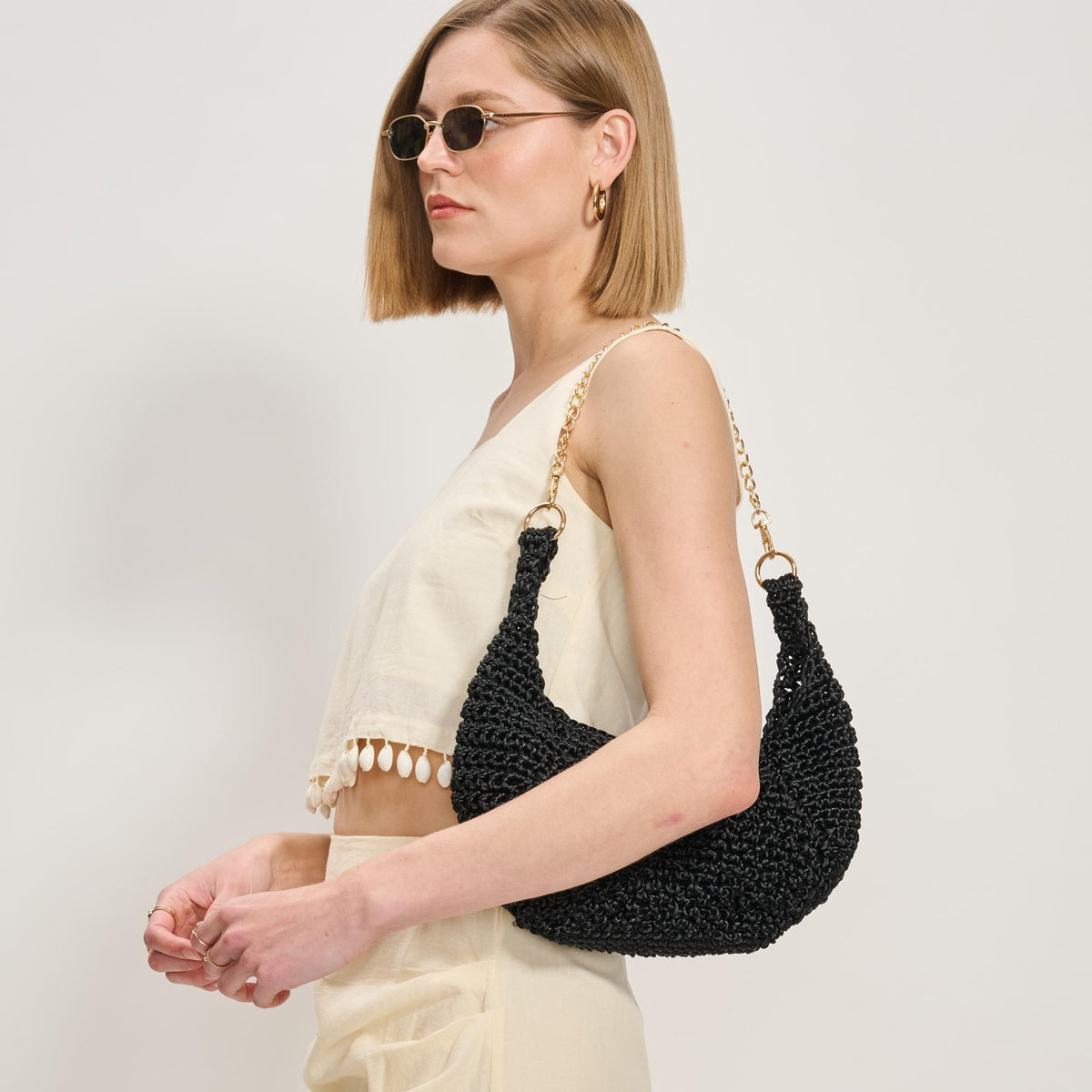 Woman wearing Black Moda Luxe Soraya Shoulder Bag 842017137894 View 2 | Black