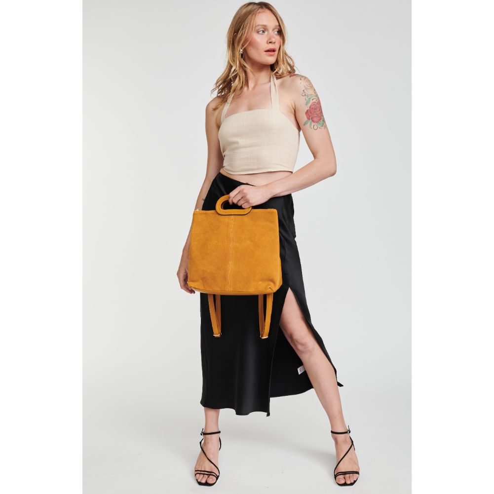 Woman wearing Mustard Moda Luxe Brooklyn Backpack 842017121176 View 4 | Mustard