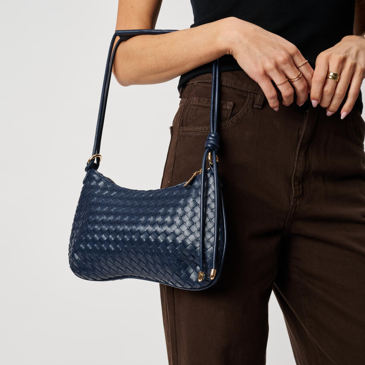 Woman wearing Midnight Moda Luxe Cindy Shoulder Bag 842017142683 View 3 | Midnight