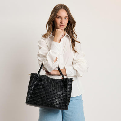 Woman wearing Black Moda Luxe Jackie Tote 842017140818 View 1 | Black
