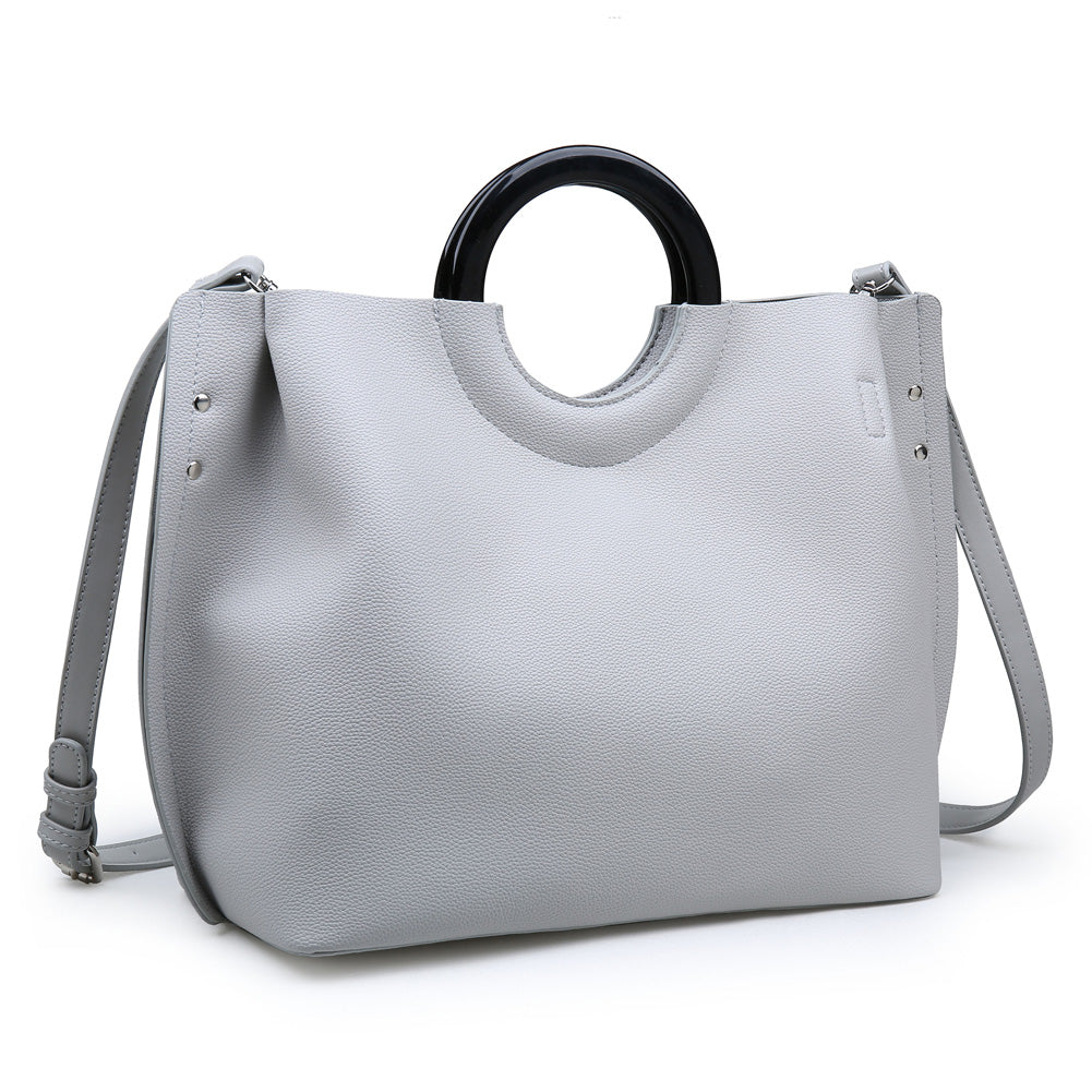Woman wearing Grey Moda Luxe Rebecca Satchel 842017114482 View 6 | Grey