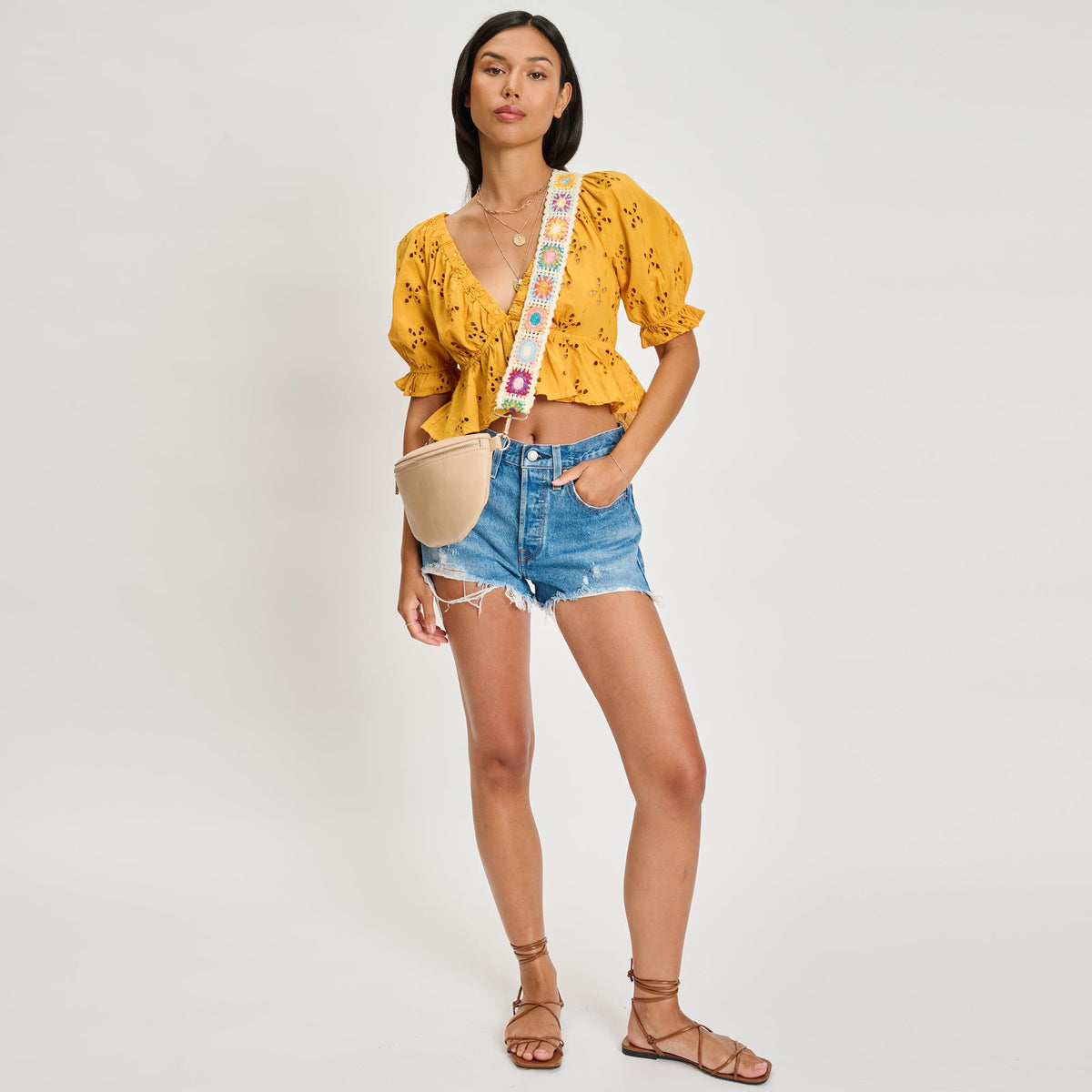 Woman wearing Natural Sol and Selene Stylette Belt Bag 842017134787 View 3 | Natural