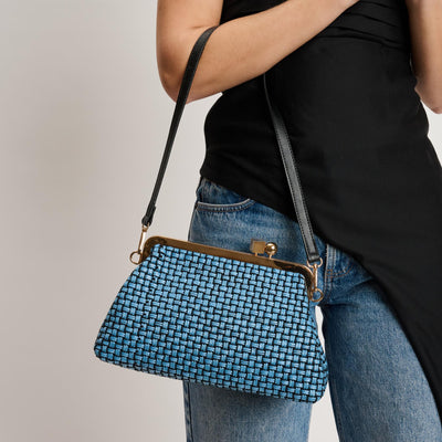 Woman wearing Denim Black Moda Luxe Bianca Clutch 842017141464 View 1 | Denim Black