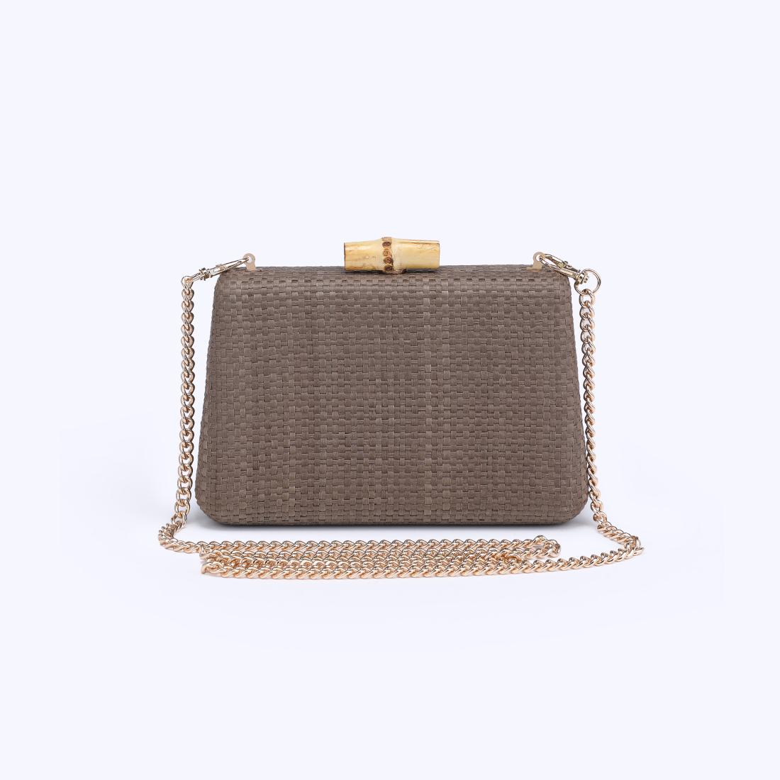 Woman wearing Mocha Moda Luxe Melina Evening Bag 842017138242 View 7 | Mocha