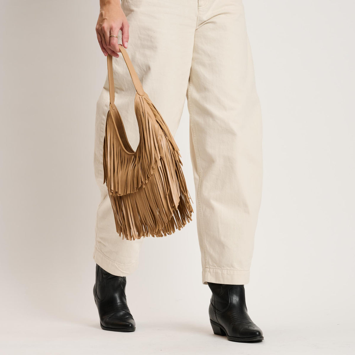 Woman wearing Natural Moda Luxe Stevie Hobo 842017141136 View 3 | Natural