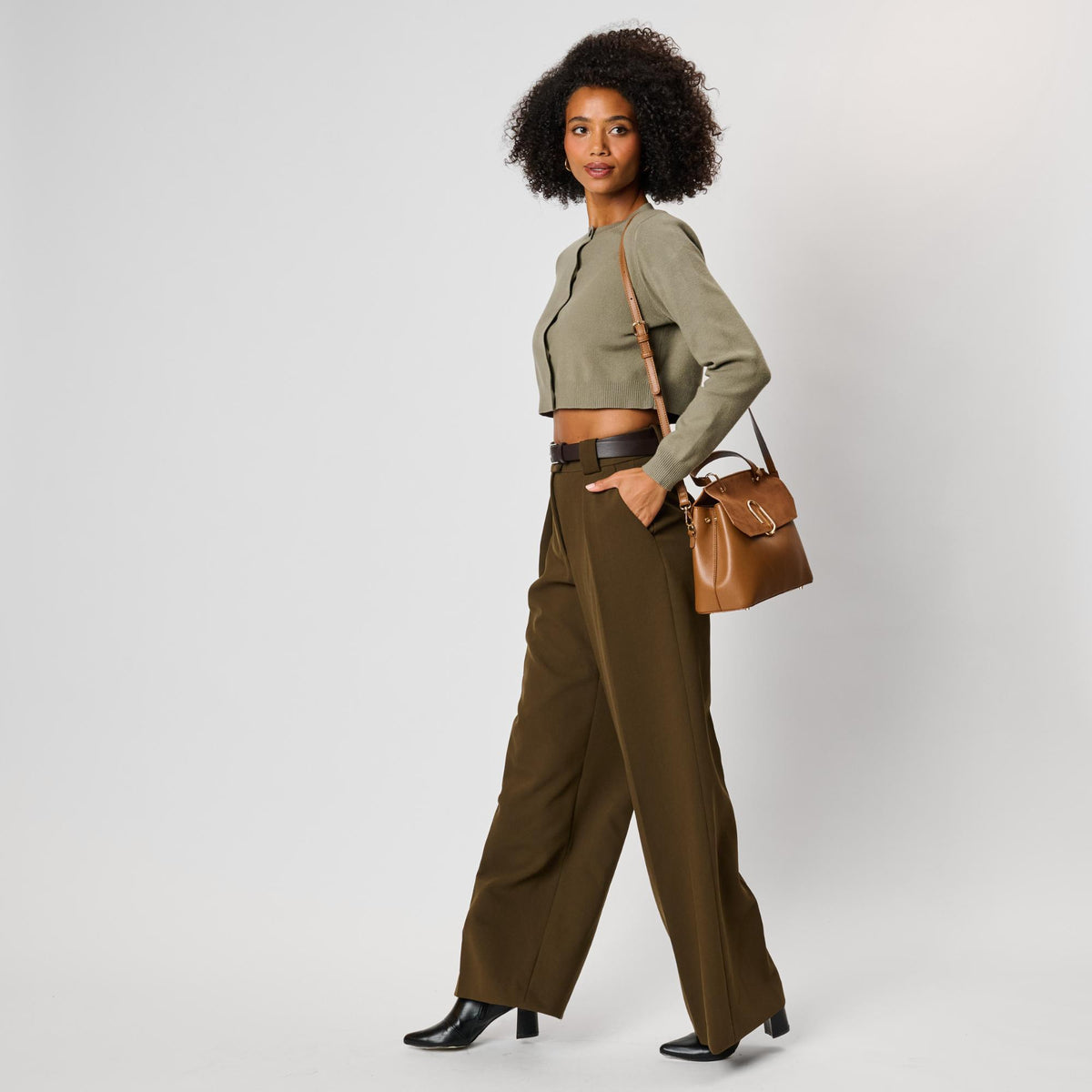 Woman wearing Cognac Moda Luxe Nico Satchel 842017143406 View 4 | Cognac