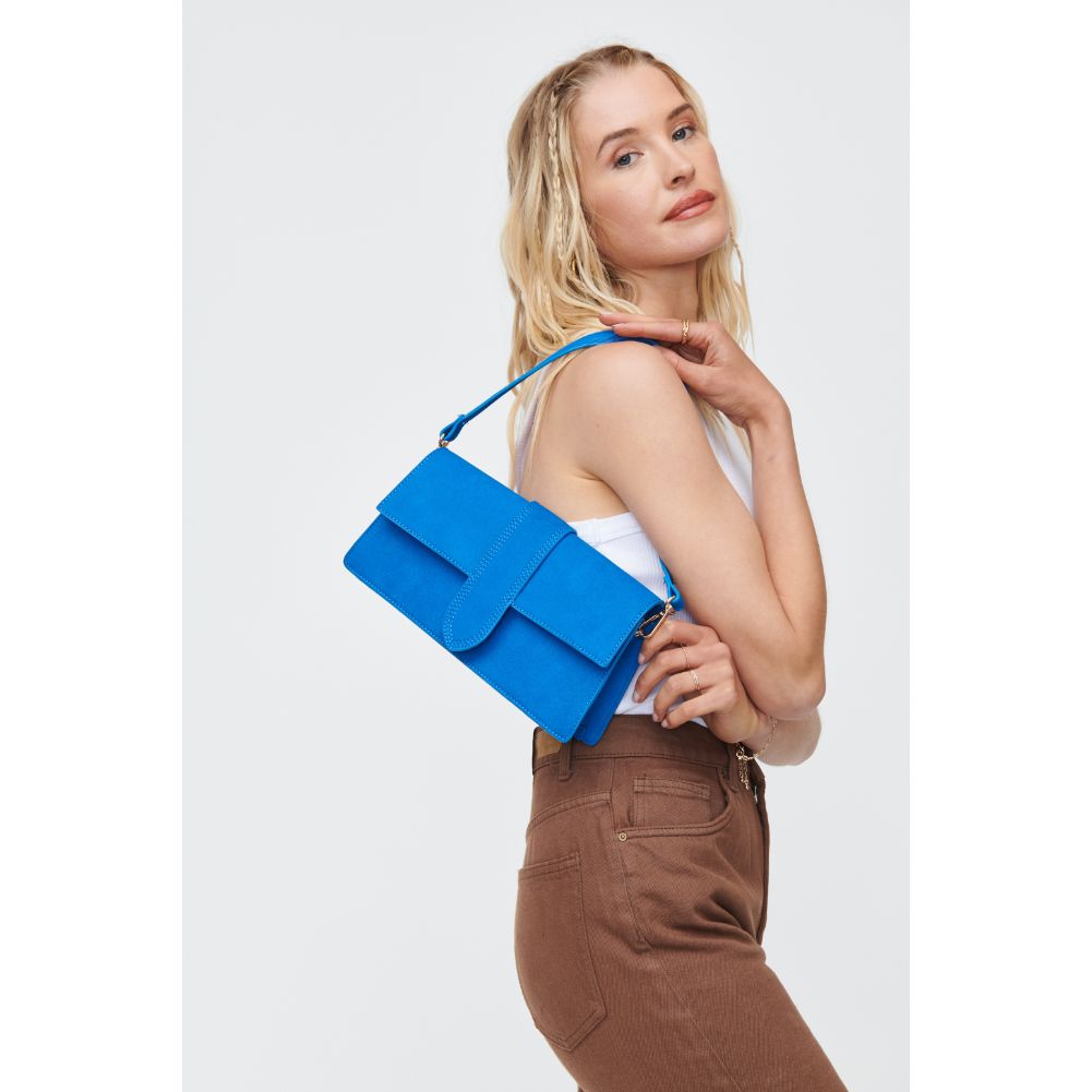 Woman wearing Electric Blue Moda Luxe Violet - Suede Crossbody 842017130727 View 2 | Electric Blue