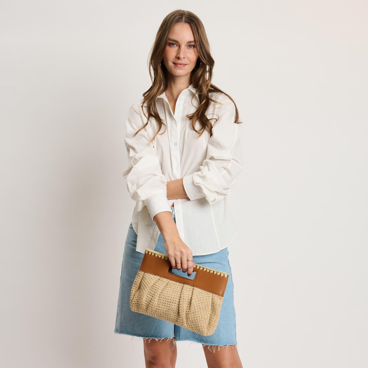 Woman wearing Natural Tan Moda Luxe Valentina Crossbody 842017141181 View 4 | Natural Tan