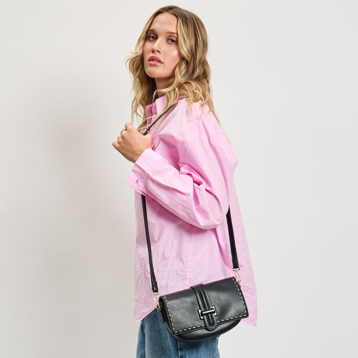 Woman wearing Black Sol and Selene Norah Crossbody 842017133650 View 3 | Black