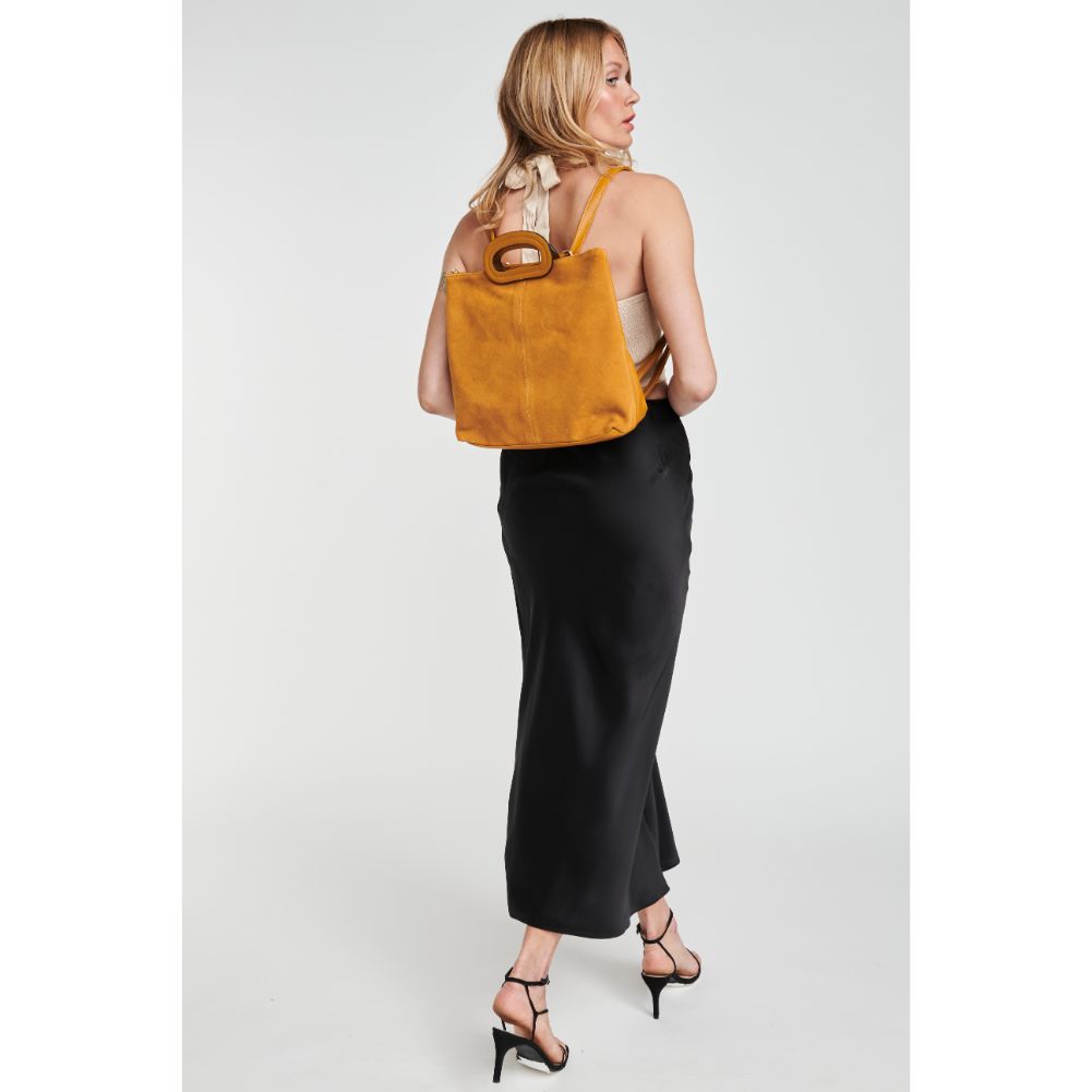 Woman wearing Mustard Moda Luxe Brooklyn Backpack 842017121176 View 3 | Mustard