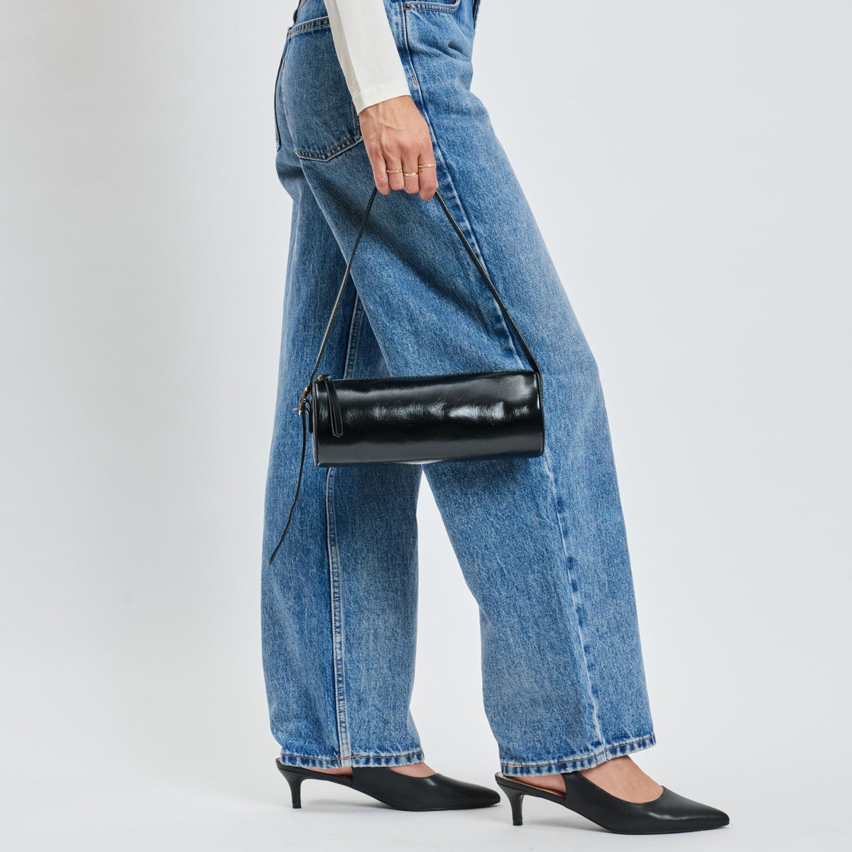 Woman wearing Black Moda Luxe Mila Shoulder Bag 842017139270 View 3 | Black