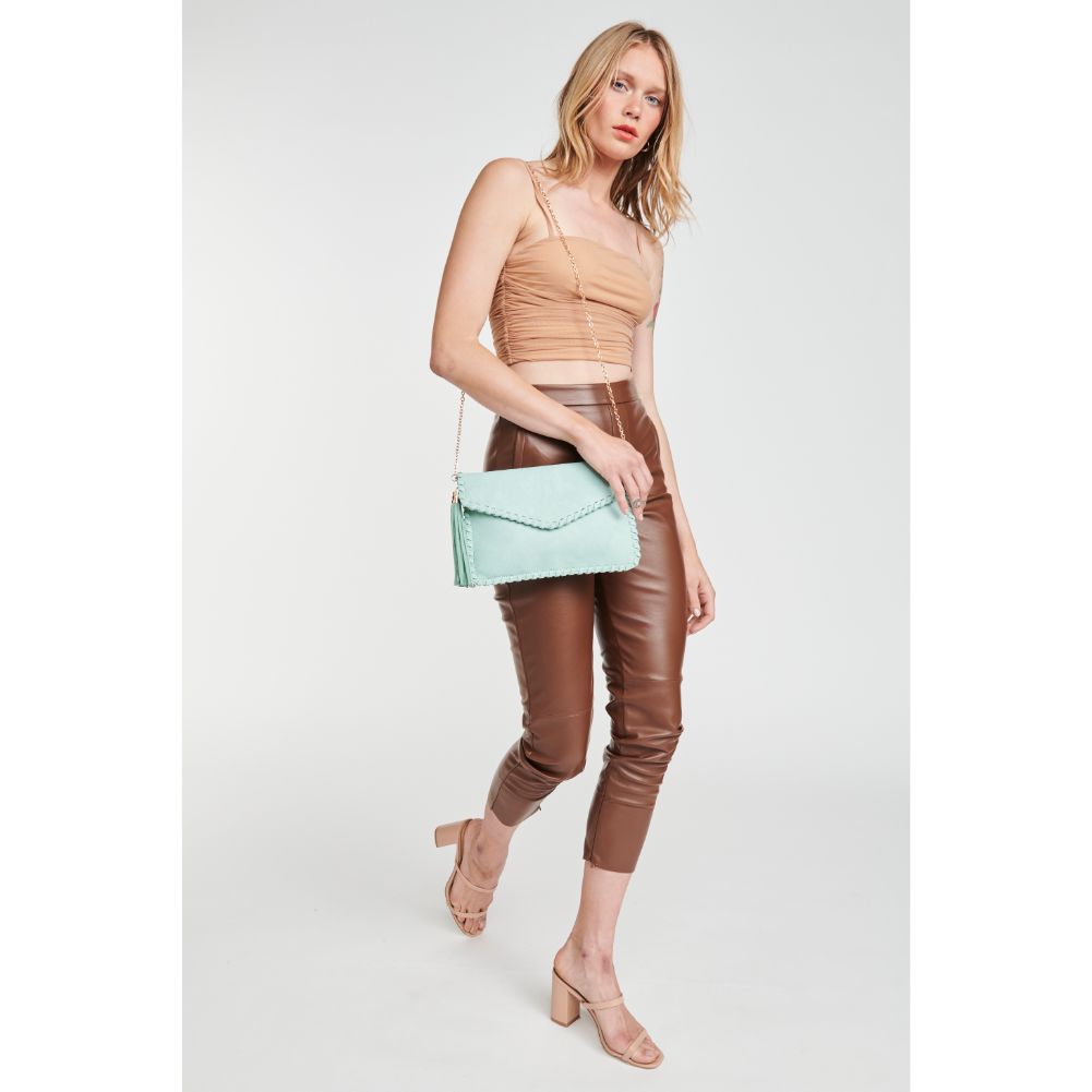 Woman wearing Mint Moda Luxe Posey Clutch 842017104513 View 2 | Mint