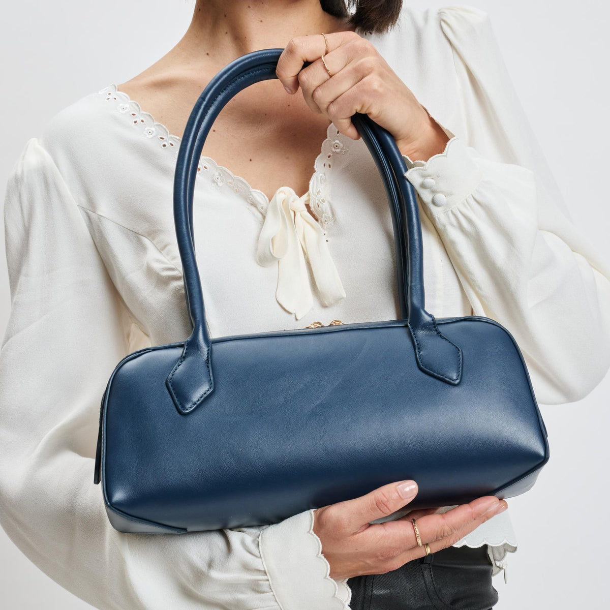 Woman wearing Midnight Moda Luxe Betty Shoulder Bag 842017139409 View 1 | Midnight