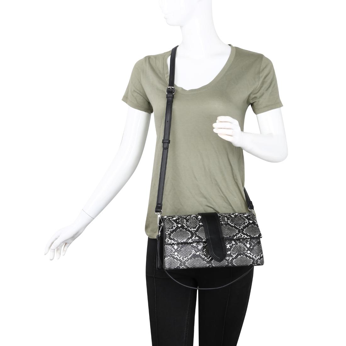 Product Image of Moda Luxe Violet Snake Print Crossbody 842017137733 View 5 | Black White