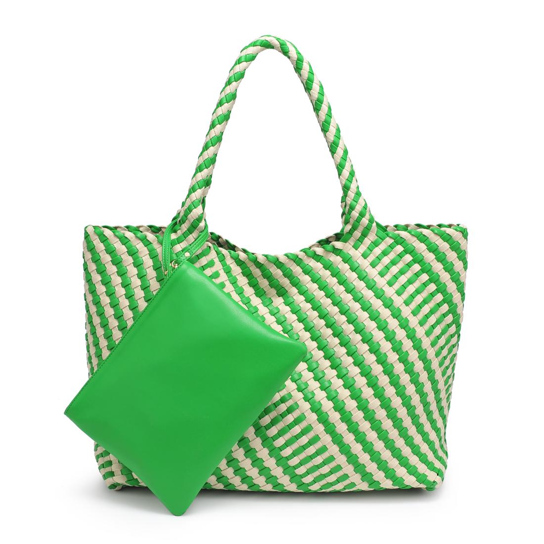 Woman wearing Green Ivory Moda Luxe Solana - Mixed Material Tote 842017138594 View 5 | Green Ivory