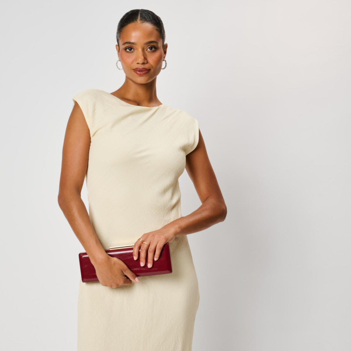 Woman wearing Wine Moda Luxe Angie Clutch 842017142485 View 2 | Wine