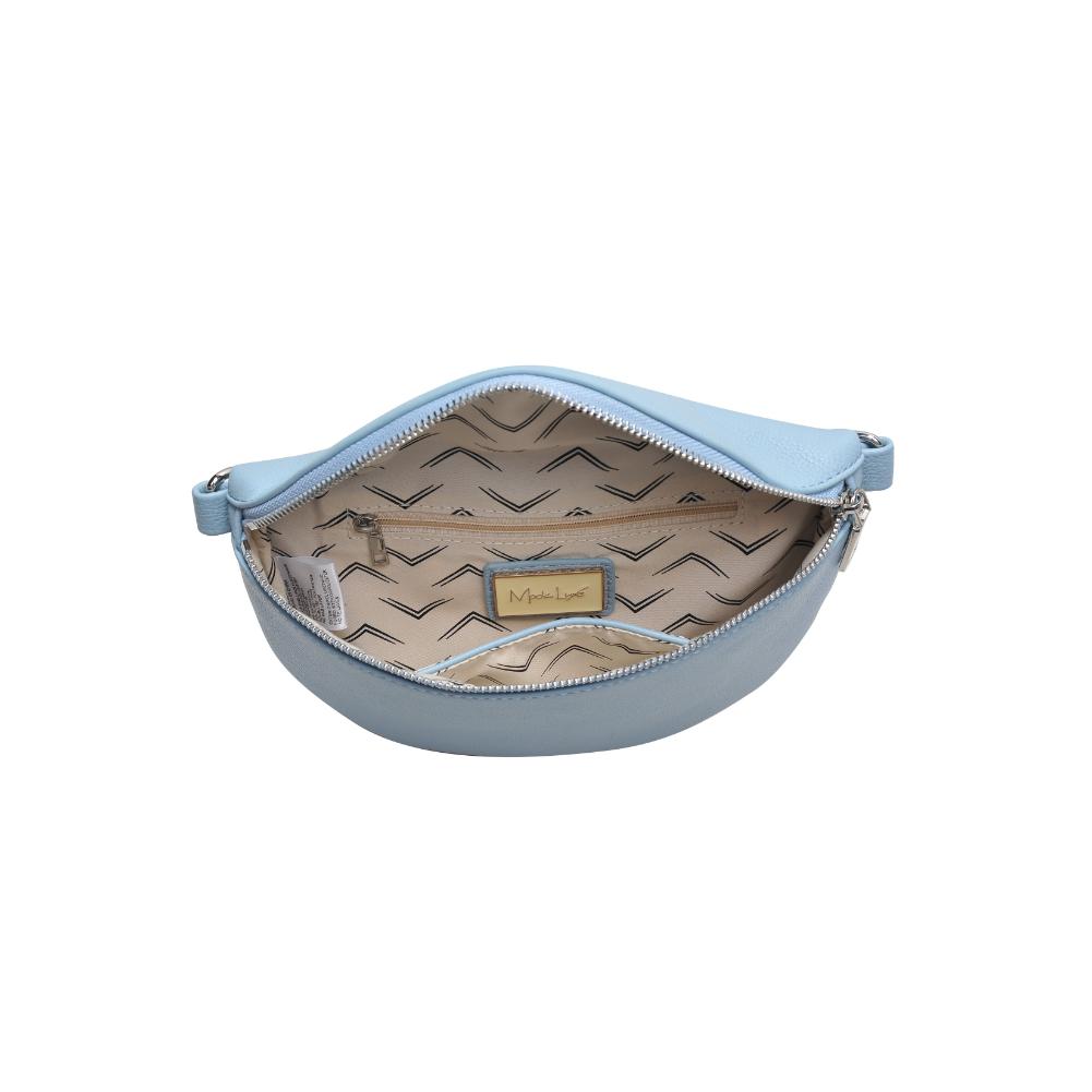 Woman wearing Blue Moda Luxe Stylette Belt Bag 842017134794 View 9 | Blue
