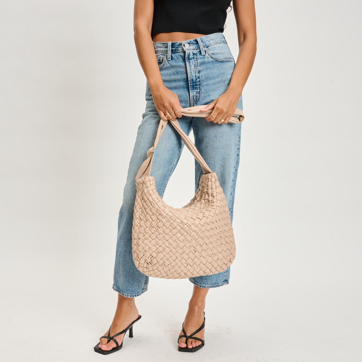 Woman wearing Natural Moda Luxe Classica Crossbody 842017135487 View 2 | Natural