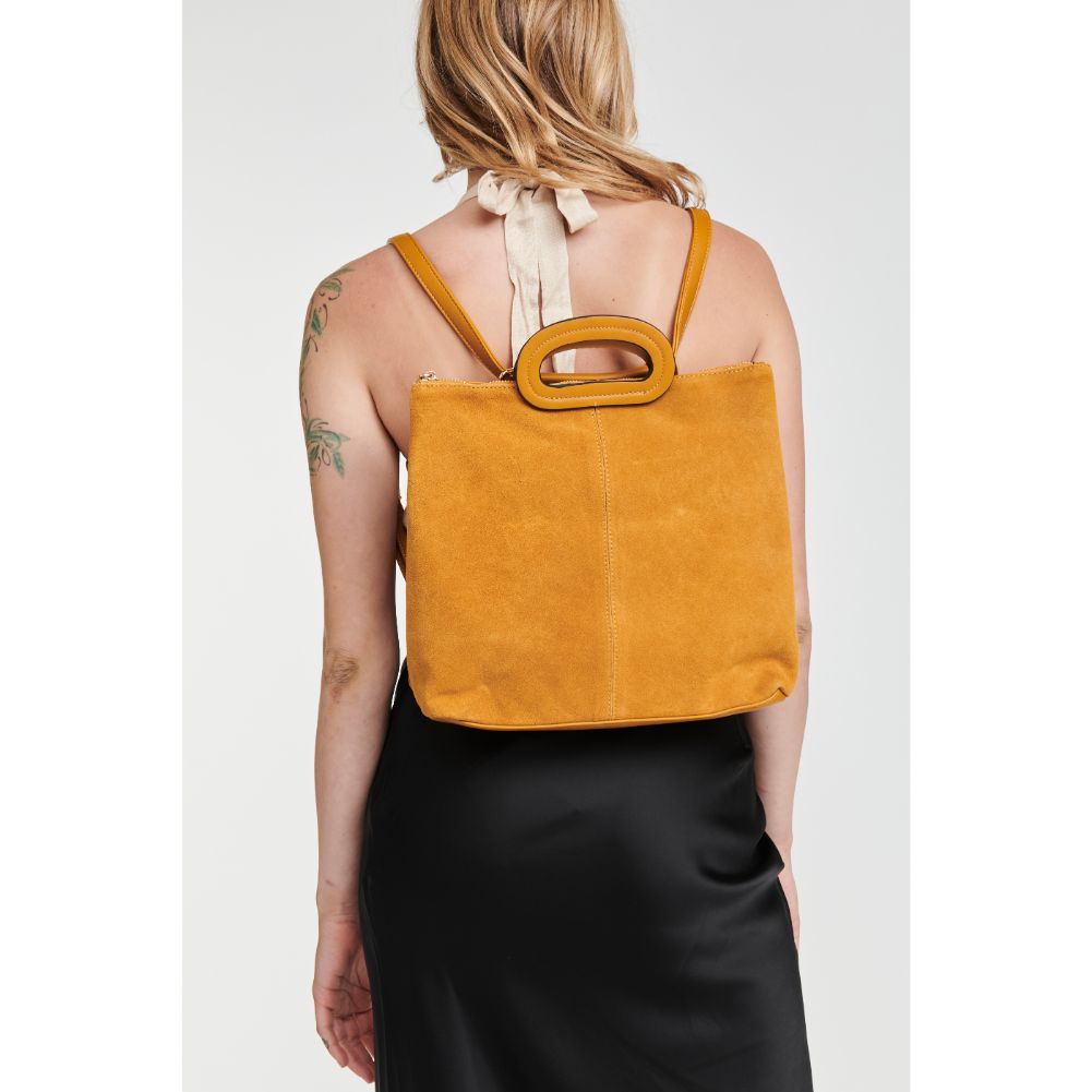 Woman wearing Mustard Moda Luxe Brooklyn Backpack 842017121176 View 1 | Mustard