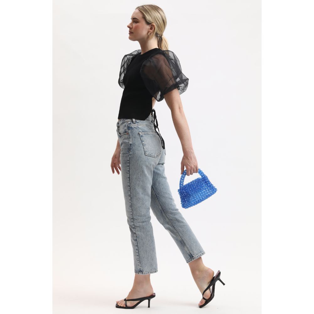Woman wearing Blue Sol and Selene Dolly Evening Bag 842017133469 View 3 | Blue