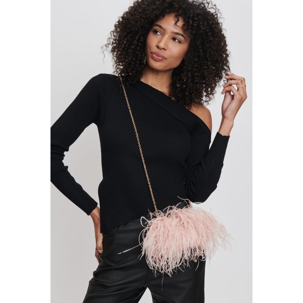 Woman wearing Soft Pink Sol and Selene Harlow Evening Bag 842017131533 View 1 | Soft Pink